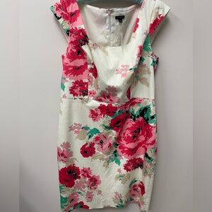 Ann Taylor Cream and Pink Floral Cap Sleeve Sheath Dress NWT